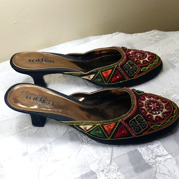 Tribeca Beautiful Beaded Embroidered Multi Color Women's Shoes Size 8.5 - Picture 2 of 13
